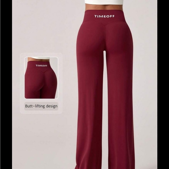Pants - Time Off Red Wide Leg Butt Lifting Wide Leg Flare Pull On Athletic Casual Pants